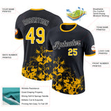 Custom Black Yellow-White Brush Stroke Splatter Performance T-Shirt
