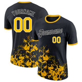 Custom Black Yellow-White Brush Stroke Splatter Performance T-Shirt