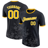 Custom Black Yellow Steel Gray-White Brush Stroke Splatter Performance T-Shirt