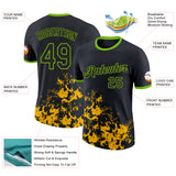 Custom Black Yellow-Neon Green Brush Stroke Splatter Performance T-Shirt