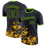 Custom Black Yellow-Neon Green Brush Stroke Splatter Performance T-Shirt