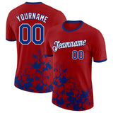 Custom Red Royal-White Brush Stroke Splatter Performance T-Shirt