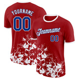 Custom Red Royal-White Brush Stroke Splatter Performance T-Shirt