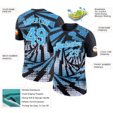 Custom Black Sky Blue-White Lightning Gradient Dot Performance T-Shirt