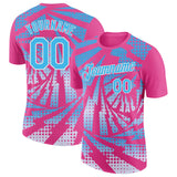 Custom Pink Sky Blue-White Lightning Gradient Dot Performance T-Shirt