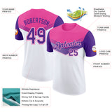Custom Pink Purple-White Geometric V-Lines Color Block Performance T-Shirt