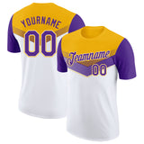 Custom Gold Purple-White Geometric V-Lines Color Block Performance T-Shirt