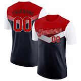 Custom Red Black-White Geometric V-Lines Color Block Performance T-Shirt