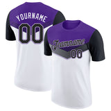 Custom Purple Black-White Geometric V-Lines Color Block Performance T-Shirt