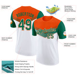 Custom Orange Kelly Green-White Geometric V-Lines Color Block Performance T-Shirt