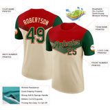 Custom Red Green-Cream Geometric V-Lines Color Block Performance T-Shirt