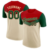 Custom Red Green-Cream Geometric V-Lines Color Block Performance T-Shirt