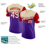 Custom Cream Purple-Red Geometric V-Lines Color Block Performance T-Shirt