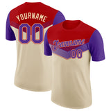 Custom Red Purple-Cream Geometric V-Lines Color Block Performance T-Shirt