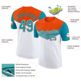 Custom Orange Teal-White Geometric V-Lines Color Block Performance T-Shirt