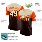 Custom Cream Brown-Orange Geometric V-Lines Color Block Performance T-Shirt