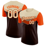 Custom Cream Brown-Orange Geometric V-Lines Color Block Performance T-Shirt