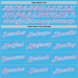 Custom Sky Blue Pink-White Geometric V-Lines Color Block Performance T-Shirt
