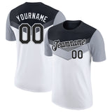 Custom Black White-Gray Geometric V-Lines Color Block Performance T-Shirt