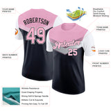 Custom Light Pink Black-White Geometric V-Lines Color Block Performance T-Shirt