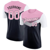 Custom Light Pink Black-White Geometric V-Lines Color Block Performance T-Shirt