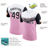 Custom White Black-Light Pink Geometric V-Lines Color Block Performance T-Shirt