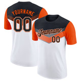 Custom Black White-Orange Geometric V-Lines Color Block Performance T-Shirt