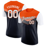 Custom Orange White-Black Geometric V-Lines Color Block Performance T-Shirt