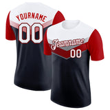 Custom White Black-Red Geometric V-Lines Color Block Performance T-Shirt