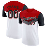 Custom Red Black-White Geometric V-Lines Color Block Performance T-Shirt