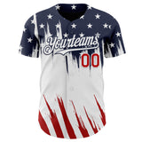 Custom Navy Red-White USA American Flag Authentic Baseball Jersey