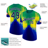 Custom Green Navy Blue-White Geometric Gradient Digital Mosaic Performance T-Shirt