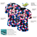 Custom Black White Blue Pink-Red Geometric Digital Mosaic Performance T-Shirt