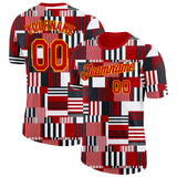 Custom Red Black White-Gold Geometric Digital Mosaic Performance T-Shirt