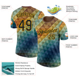 Custom Blue Black Brown-Gold Geometric Gradient Digital Mosaic Performance T-Shirt
