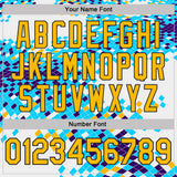 Custom White Gold Blue-Black Geometric Digital Mosaic Performance T-Shirt