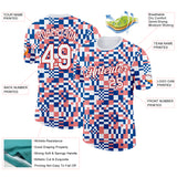 Custom White Blue Pink-Red Geometric Digital Mosaic Performance T-Shirt