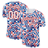 Custom White Blue Pink-Red Geometric Digital Mosaic Performance T-Shirt