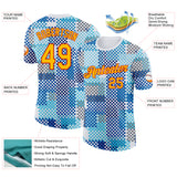 Custom White Gold Blue-Red Geometric Digital Mosaic Performance T-Shirt