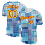 Custom White Gold Blue-Red Geometric Digital Mosaic Performance T-Shirt