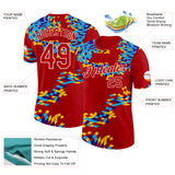 Custom Red Blue Yellow-White Geometric Digital Mosaic Performance T-Shirt