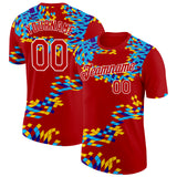 Custom Red Blue Yellow-White Geometric Digital Mosaic Performance T-Shirt