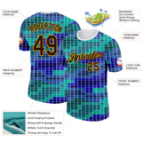 Custom White Brown Green Blue-Gold Geometric Digital Mosaic Performance T-Shirt