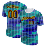 Custom White Brown Green Blue-Gold Geometric Digital Mosaic Performance T-Shirt
