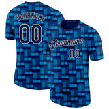 Custom Navy Blue-Cream Geometric Digital Mosaic Performance T-Shirt