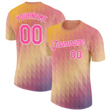 Custom Yellow Pink-White Geometric Gradient Digital Mosaic Performance T-Shirt