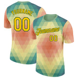 Custom Green Yellow-Pink Geometric Gradient Digital Mosaic Performance T-Shirt