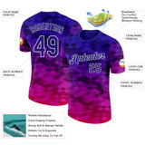 Custom Purple Dark Purple Pink-White Geometric Gradient Digital Mosaic Performance T-Shirt