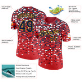 Custom Red Navy-Gold Geometric Digital Mosaic Performance T-Shirt