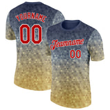 Custom Steel Gray Red Old Gold-White Geometric Gradient Digital Mosaic Performance T-Shirt